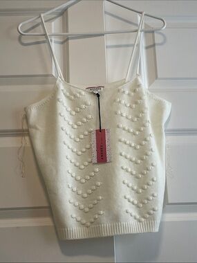 Andree Ivory Eyelet Knit Spaghetti Strap Tank